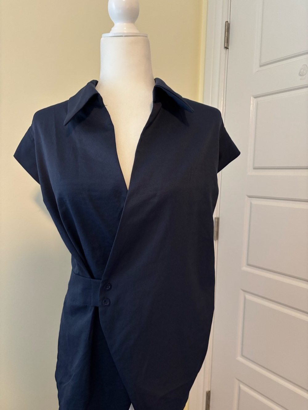 NWOT SHEIN Curve 3XL Navy Wrap Blouse | Collared Asymmetrical Button Top